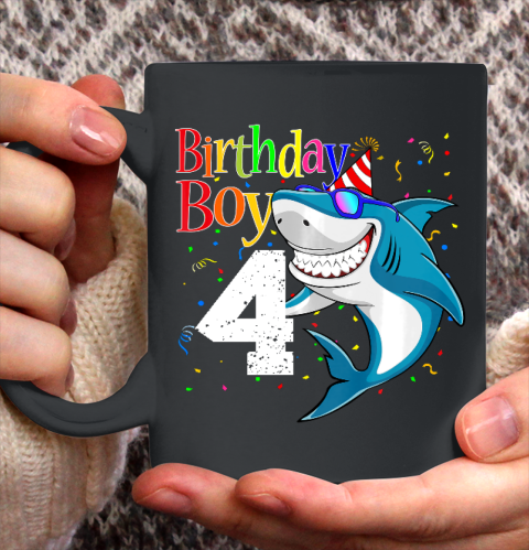 Kids 4th Birthday Boy Shark Shirts 4 Jaw Some Four Tees Boys 4 Years Old Ceramic Mug 11oz