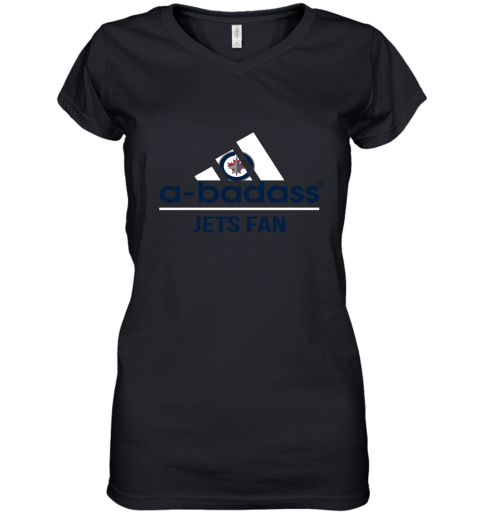 NHL A Badass Winnipeg Jets Fan Adidas Hockey Sports Women's V-Neck T-Shirt