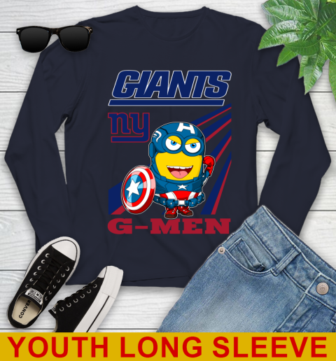 NFL Football New York Giants Captain America Marvel Avengers Minion Shirt Youth Long Sleeve 2