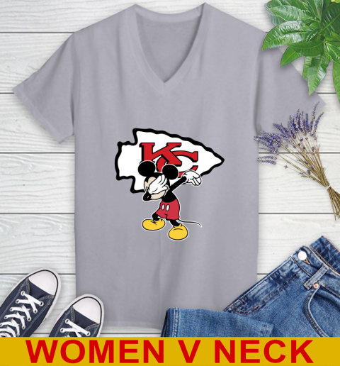Kansas City Chiefs NFL Football Dabbing Mickey Disney Sports Women's V-Neck T-Shirt 5
