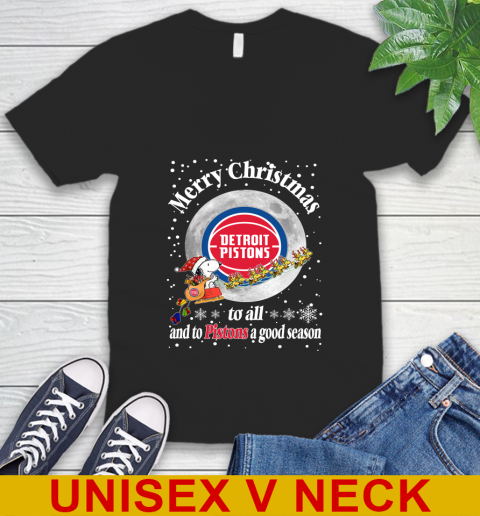 Detroit Pistons Merry Christmas To All And To Pistons A Good Season NBA Basketball Sports V-Neck T-Shirt
