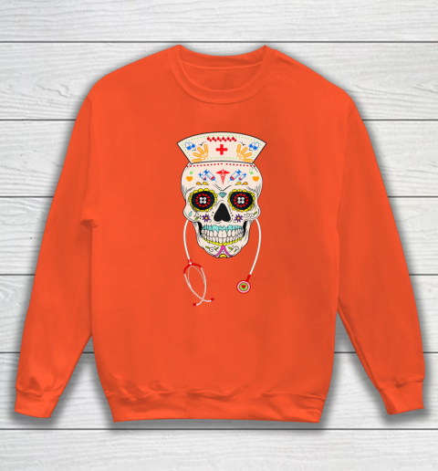 Nurse Sugar Skull Shirt Halloween Day Of The Dead Dia De Los Sweatshirt 3
