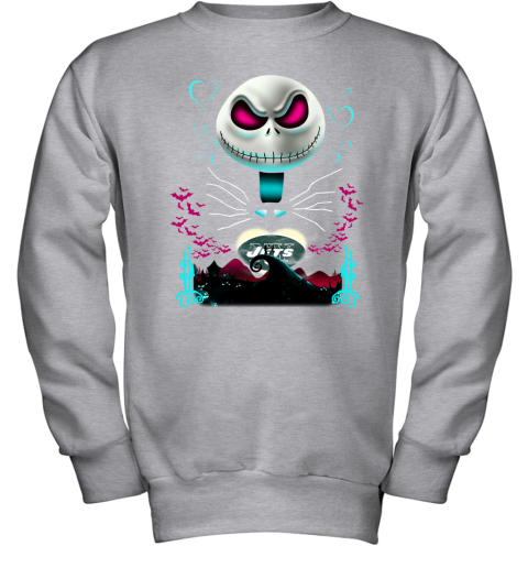 NFL New York Jets Jack Skellington Sally The Nightmare Before Christmas Football 6JININ1Tstm youth sweatshirt 47 95 151514 front sport grey