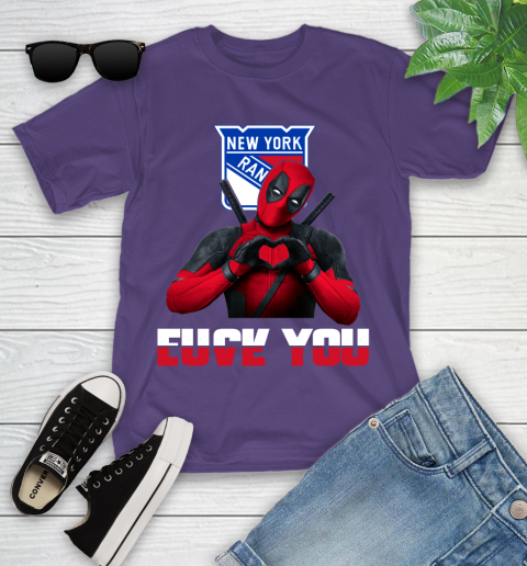 NHL New York Rangers Deadpool Love You Fuck You Hockey Sports Youth T-Shirt - Image 4