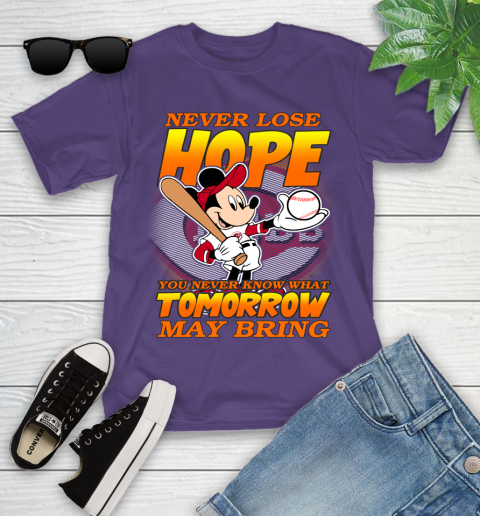 Cincinnati Reds MLB Baseball Mickey Disney Never Lose Hope Youth T-Shirt 3