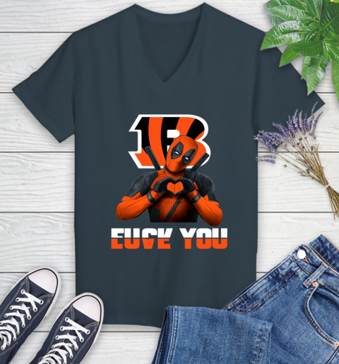 NHL Cincinnati Bengals Deadpool Love You Fuck You Football Sports Women's V-Neck T-Shirt 8