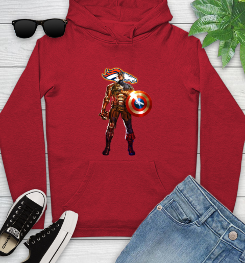 NFL Captain America Marvel Avengers Endgame Football Sports Denver Broncos Youth Hoodie 11