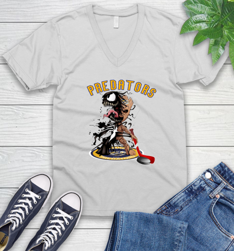 NHL Nashville Predators Hockey Venom Groot Guardians Of The Galaxy V-Neck T-Shirt