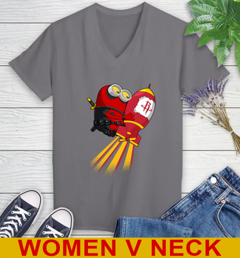 NBA Basketball Houston Rockets Deadpool Minion Marvel Shirt Women's V-Neck T-Shirt 11