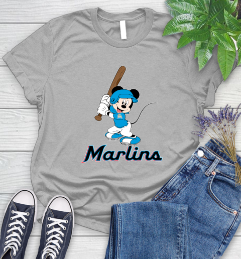 MLB Baseball Miami Marlins Cheerful Mickey Mouse Shirt Women's T-Shirt 5