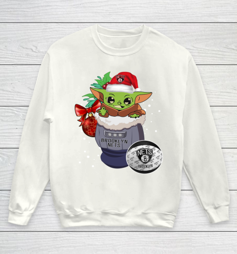 Brooklyn Nets Christmas Baby Yoda Star Wars Funny Happy NBA Youth Sweatshirt 2