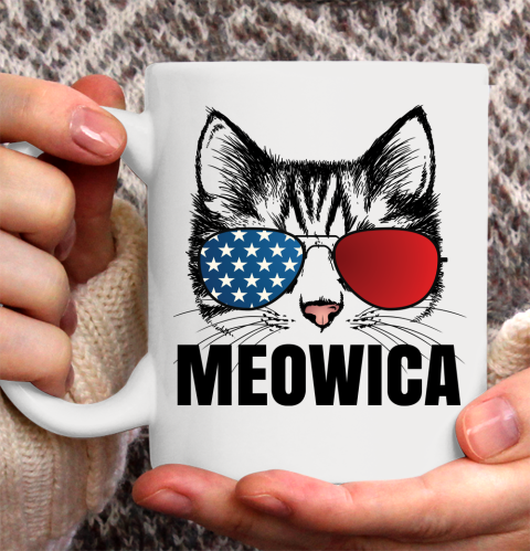 Independence Day Meowica Funny Cat American Flag  4th of July Ceramic Mug 11oz