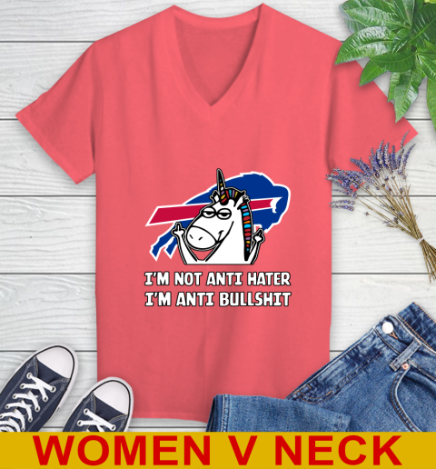 Buffalo Bills NFL Football Unicorn I'm Not Anti Hater I'm Anti Bullshit Women's V-Neck T-Shirt 7