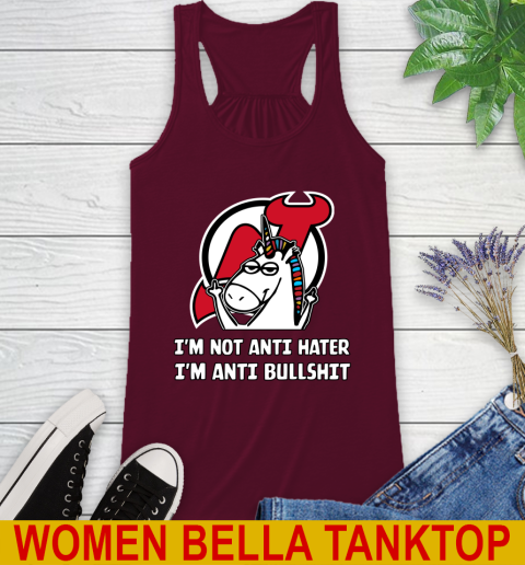 New Jersey Devils NHL Hockey Unicorn I'm Not Anti Hater I'm Anti Bullshit Racerback Tank 3