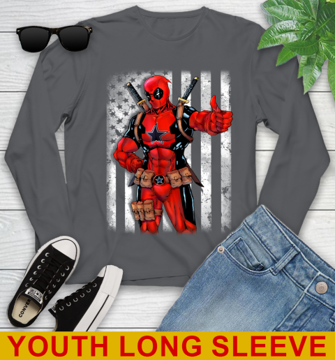 NFL Football Dallas Cowboys Deadpool American Flag Shirt Youth Long Sleeve 9