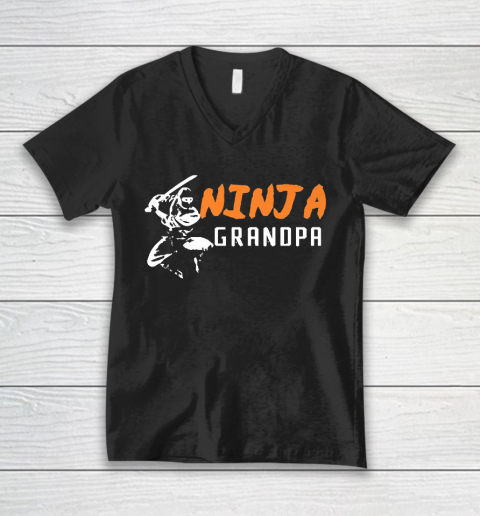 Grandpa Funny Gift Apparel  Ninja Grandpa Matching Family Ninja Birthday V-Neck T-Shirt