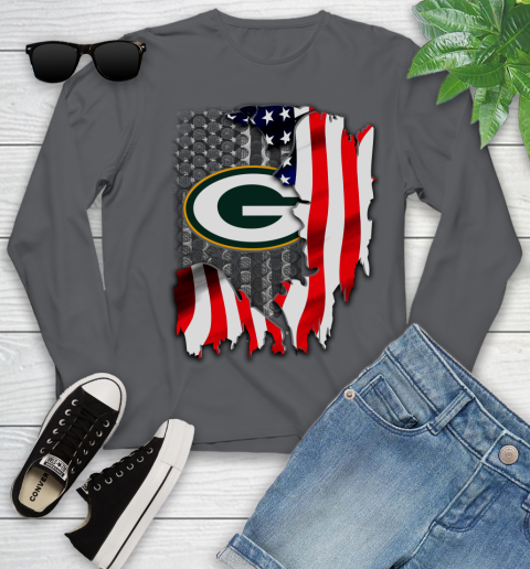 Green Bay Packers NFL Football American Flag Youth Long Sleeve 9