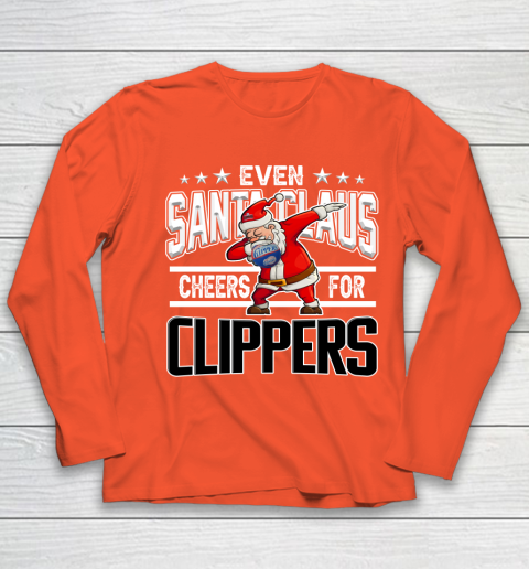 LA Clippers Even Santa Claus Cheers For Christmas NBA Youth Long Sleeve 3