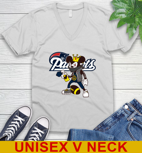 New England Patriots NFL Football Mickey Peace Sign Sports V-Neck T-Shirt