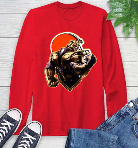 NFL Thanos Avengers Endgame Football Sports Cleveland Browns Long Sleeve T-Shirt 10