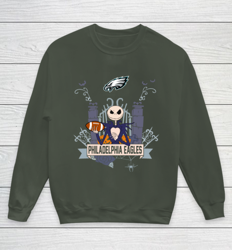 NFL Philadelphia Eagles Football Jack Skellington Halloween Youth Sweatshirt 8