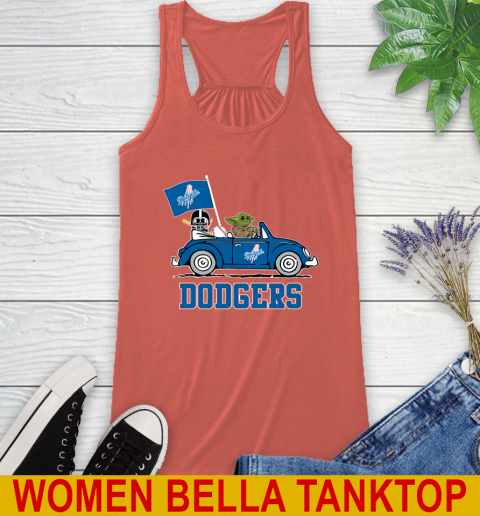 MLB Baseball Los Angeles Dodgers Darth Vader Baby Yoda Driving Star Wars Shirt Racerback Tank 4