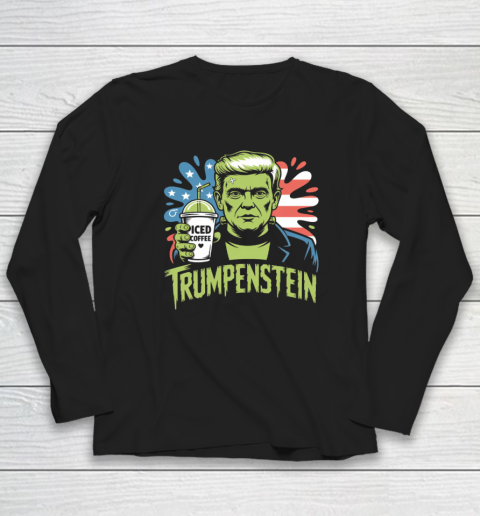 Trumpenstein Funny Iced Coffee Drink Halloween 4th of July USA Flag Long Sleeve T-Shirt