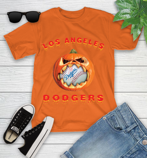 MLB Los Angeles Dodgers Halloween Pumpkin Baseball Sports Youth T-Shirt 7