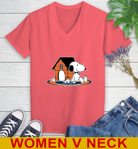 MLB Baseball Detroit Tigers Snoopy The Peanuts Movie Shirt Women's V-Neck T-Shirt 7