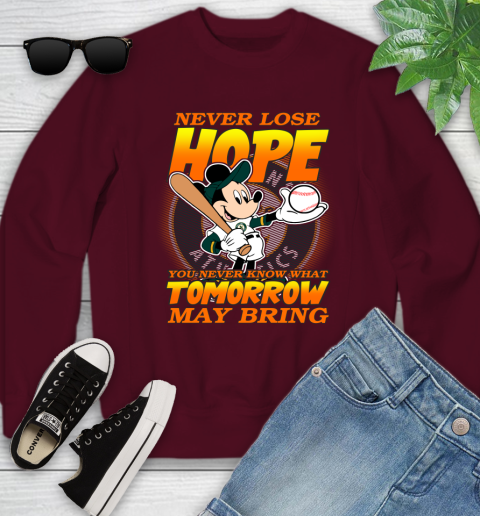 Oakland Athletics MLB Baseball Mickey Disney Never Lose Hope Youth Sweatshirt - Image 5