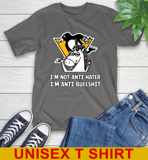 Pittsburgh Penguins NHL Hockey Unicorn I'm Not Anti Hater I'm Anti Bullshit T-Shirt 8