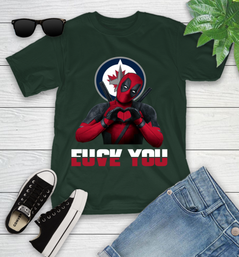 NHL Winnipeg Jets Deadpool Love You Fuck You Hockey Sports Youth T-Shirt 5