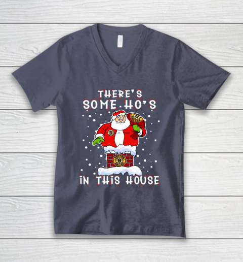 Boston Bruins Christmas There Is Some Hos In This House Santa Stuck In The Chimney NHL V-Neck T-Shirt 7