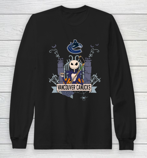 NHL Vancouver Canucks Hockey Jack Skellington Halloween Long Sleeve T-Shirt