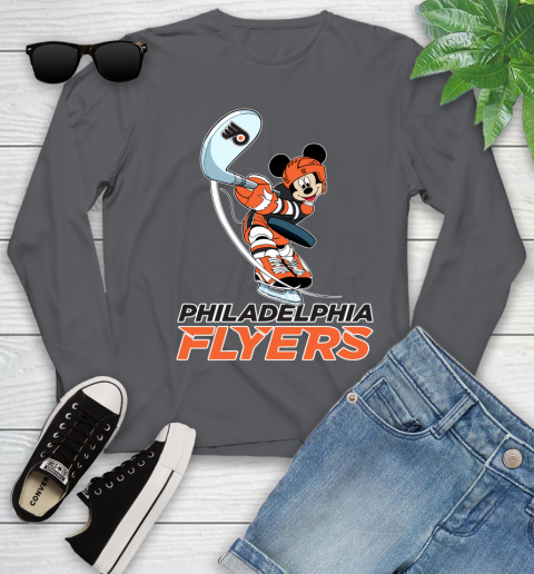 NHL Hockey Philadelphia Flyers Cheerful Mickey Mouse Shirt Youth Long Sleeve 8