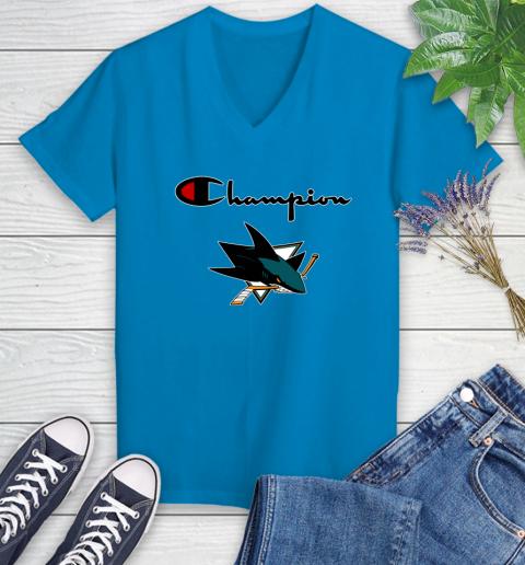 NHL Hockey San Jose Sharks Champion Shirt Women's V-Neck T-Shirt 5