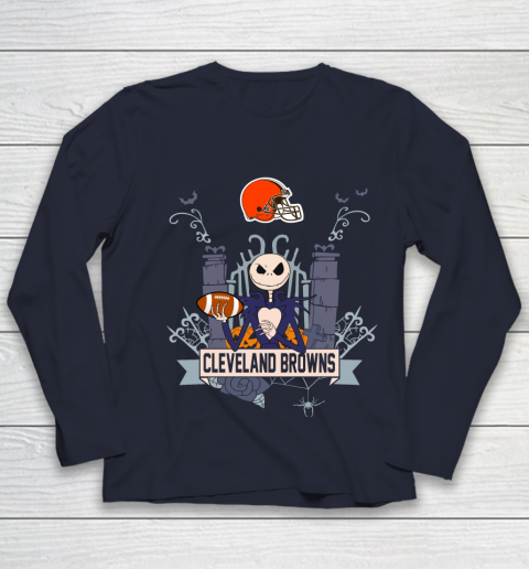 NFL Cleveland Browns Football Jack Skellington Halloween Youth Long Sleeve 2