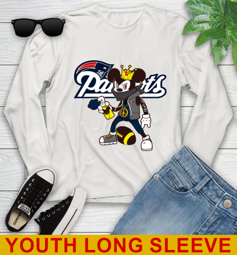 New England Patriots NFL Football Mickey Peace Sign Sports Youth Long Sleeve 12