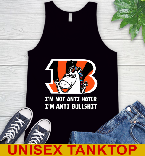 Cincinnati Bengals NFL Football Unicorn I'm Not Anti Hater I'm Anti Bullshit Tank Top 2