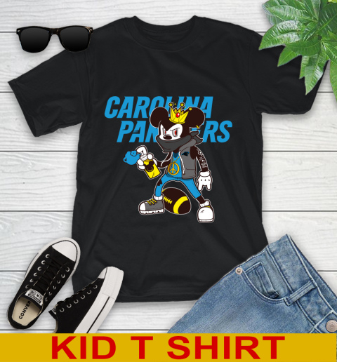 Carolina Panthers NFL Football Mickey Peace Sign Sports Youth T-Shirt 2