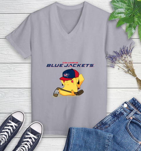 NHL Pikachu Hockey Sports Columbus Blue Jackets Women's V-Neck T-Shirt 4