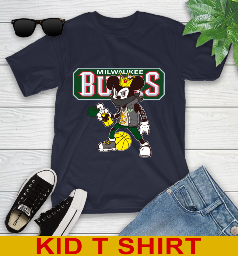 Milwaukee Bucks NBA Basketball Mickey Peace Sign Sports Youth T-Shirt 3