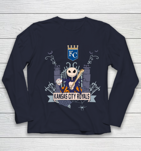 MLB Kansas City Royals Baseball Jack Skellington Halloween Youth Long Sleeve 2