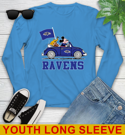 NFL Football Baltimore Ravens Pluto Mickey Driving Disney Shirt Youth Long Sleeve 8