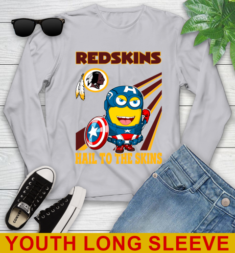 NFL Football Washington Redskins Captain America Marvel Avengers Minion Hail To The Skín Shirt Youth Long Sleeve 5