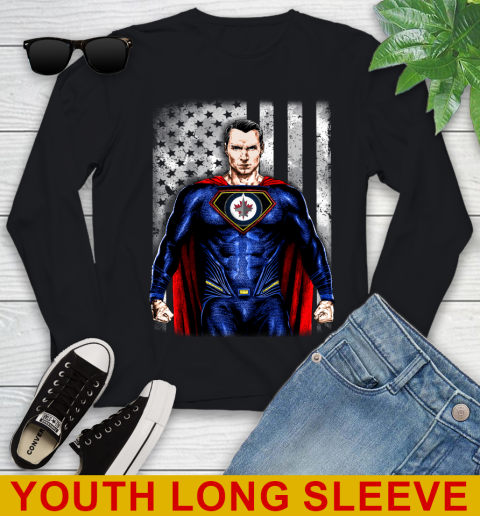 NHL Hockey Winnipeg Jets Superman DC Shirt Youth Long Sleeve