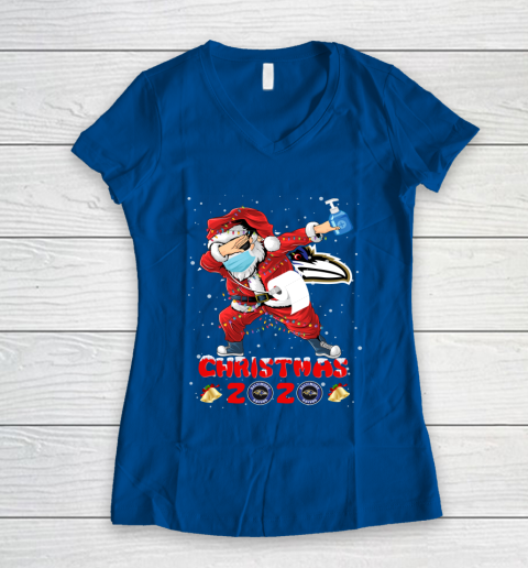 Baltimore Ravens Funny Santa Claus Dabbing Christmas 2020 NFL Women's V-Neck T-Shirt 7