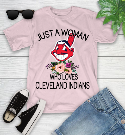 MLB Just A Woman Who Loves Cleveland Indians Baseball Sports Youth T-Shirt 7