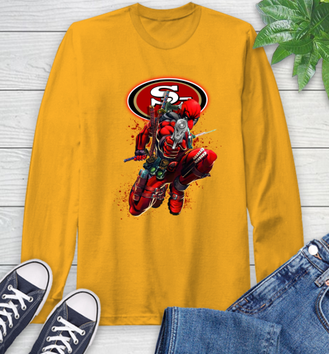 NFL Deadpool Marvel Comics Sports Football San Francisco 49ers Long Sleeve T-Shirt 3