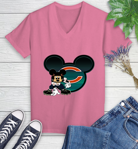 NFL Chicago Bears Mickey Mouse Disney Football T Shirt Women's V-Neck T-Shirt 13